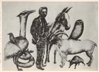Aldo Turchiaro, Animali, disegno acquarellato, 1982